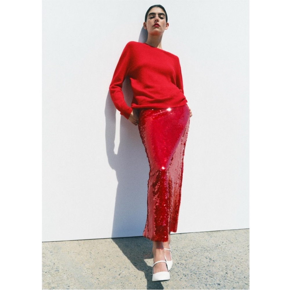 Zara Sparkling Red Midi Skirt